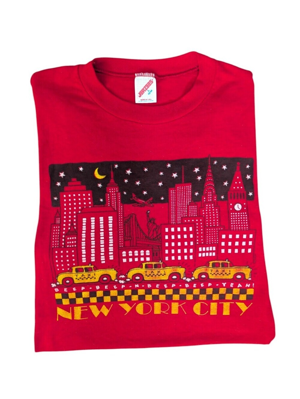 Vintage 1988 Jerzees New York City Taxi Skyline Beep Beep Graphic Tshirt Size L